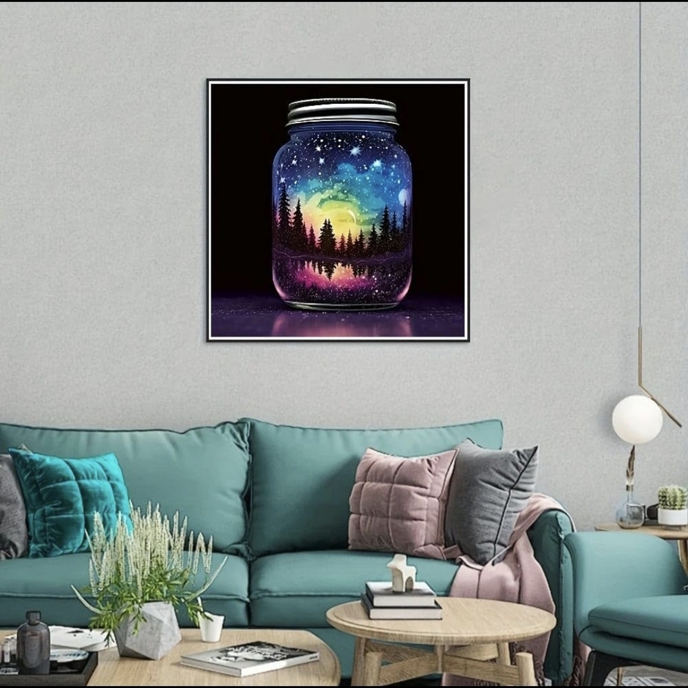 Mason Jar Trees Colorful Night Stars Sky Reflection 5D Diamond Painting Kit New - Picture 9 of 9